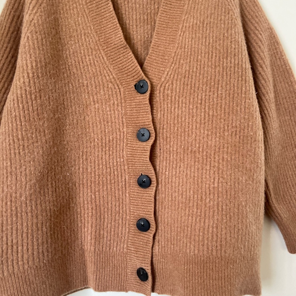 Everlane Brown neutral 100% Wool cozy Ribbed Women's Cardigan XL - Picture 11 of 11